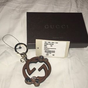 NWOT Gucci 2 1/4”x3” wood jeweled keychain